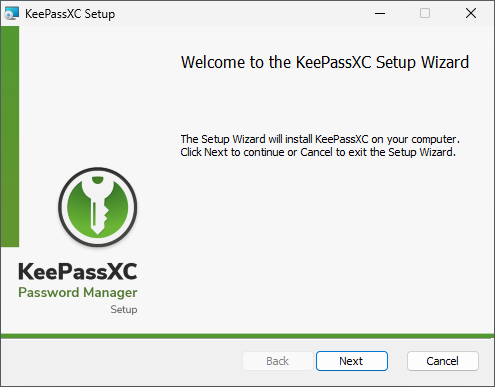 KeePassXC セットアップウィザード開始画面