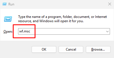 実行ダイアログからWindowsファイアウォールを開く