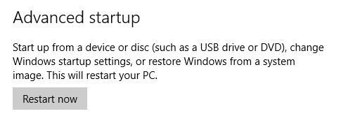 詳細スタートアップオプション - 今すぐ再起動ボタン
