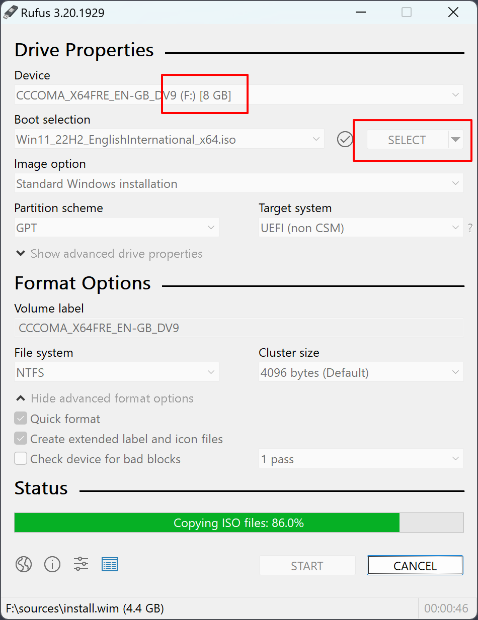 Rufusメイン設定画面
